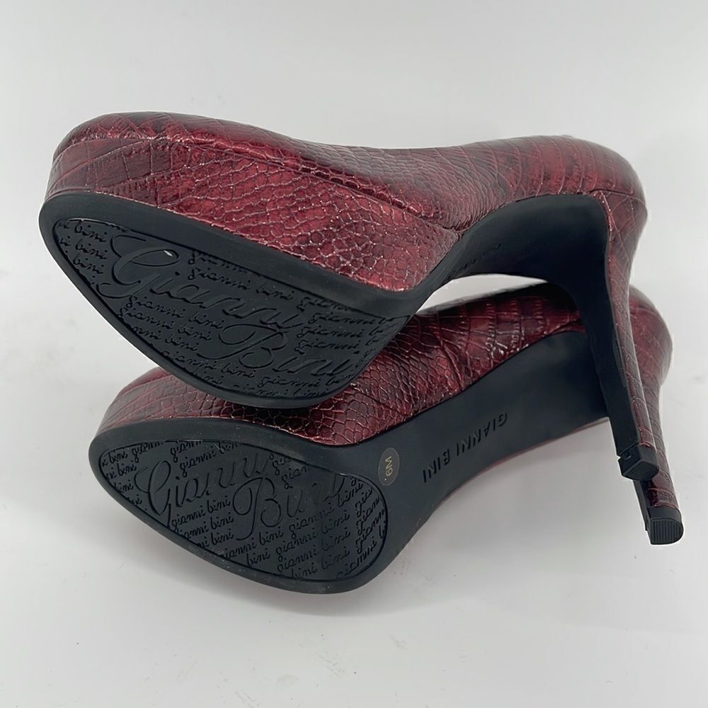 Gianni Bini wine red faux python print metallic platform heel heels shoes NWOT - Picture 8 of 14
